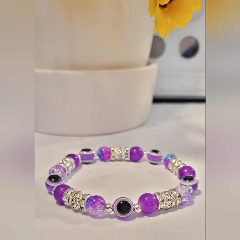 Purple Evil Eye beaded protection Mal De Ojo Kabbalah Luck Fashion Bracelet